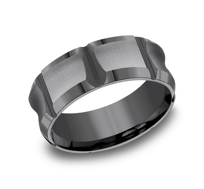 Black leather gauntlet with silver studs and buckle detailing.